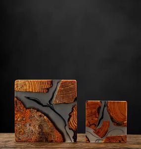 Rehman Craft Handmade Natural Wood & Epoxy Resin Square <b>Coaster</b> Set 10 CM Diameter - Product Image 1
