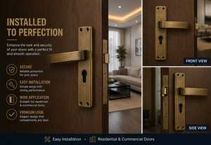 Juego de Manijas de Puerta Modernas de Bronce Cepillado con Cerradura de Cilindro y Llaves, Herrajes para Puerta de Entrada, Diseño Contemporáneo, Ambidiestro, para Baño - Product Image 6