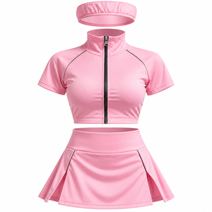 Ensemble de sport 3 pièces personnalisé pour femme, couleur unie, respirant, en Spandex/Polyester, avec veste courte zippée et pantalon taille haute pour le tennis - Product Image 1