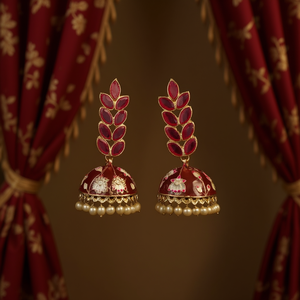 Pendientes Colgantes Jhumka Florales Premium de JeweleMarket, con Cuentas de Aleación de Zinc, Chapados en Oro, con Cristales de Estrás, Estilo Étnico, para Bodas y Ocasiones Especiales - Product Image 3