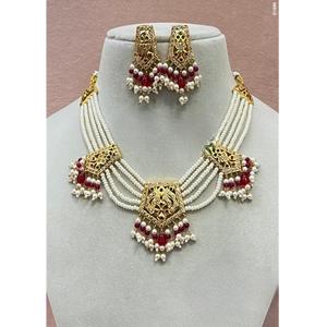 Atractivo Juego de Collar y Pendientes con Perlas Chapadas en Oro, con Aspecto Realista de Kundan, para Bodas y Fiestas, Colección para Mujer - Product Image 2