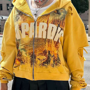 Sudadera con Capucha Amarilla Desgastada, de Forro Polar Sólido, de Algodón Grueso para Invierno, Corte Regular, Estilo Urbano, Chaqueta Casual de Moda - Product Image 3
