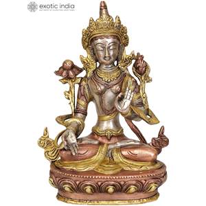 รูปปั้นพระพุทธรูปสีขาวของชาวพุทธทิเบตทำด้วยมือ8นิ้วทำจากทองเหลืองสำหรับเป็นของขวัญผลิตในอินเดีย - Product Image 3