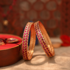 24K Gold Plated Ethnic <b>Ruby</b> Kemp Bangles-Classic Copper & Brass <b>Bracelets</b> for Engagement - Product Image 3