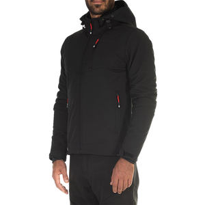 Veste softshell noire pour homme avec capuche, fermeture éclair, poches résistantes à l'eau, vêtements d'extérieur pour l'hiver, coupe classique - Product Image 2