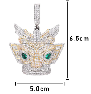 Pendentif Masque de Renard en Argent 925 avec Moissanite, Micro-Pavé, Collier Charme, Pierre Verte Centrale, Bijoux de Luxe - Product Image 2
