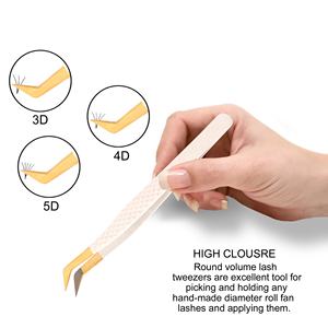 Pinzas para Pestañas de Volumen con Punta de Fibra de Oro Blanco de Marca Privada, Agarre de Diamante, Acero Inoxidable, Antimagnéticas, de Precisión - Product Image 3