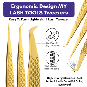 Custom Gold fiber tip lash extension tweezers eyelash extensions Beauty <b>Tools</b> lash isolation false eyelash extension tweezers - Product Image 5