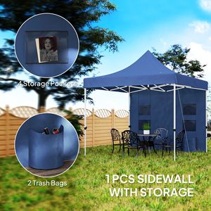 Tenda a Baldacchino Pop-up 3x3 Metri Blu Scuro Resistente con Pareti Laterali UPF50+ e Tasche Portaoggetti, Riparo Solare Istantaneo - Product Image 6