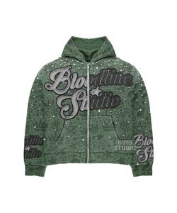 Sudadera con capucha unisex de algodón/poliéster con cremallera, lavado ácido, protección solar, estampado serigrafiado, de moda, de gran gramaje, con logo personalizado, oversize, para invierno - Product Image 4