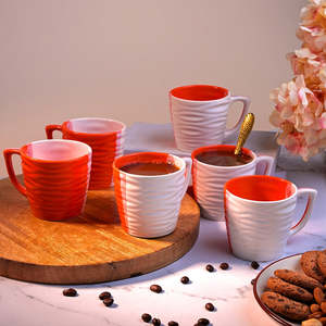 Multicolored Wavy Ceramic Tea <b>Cup</b> <b>Set</b> of 6 - Product Image 1