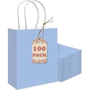Confezione da 100 Sacchetti Regalo in Carta Azzurra con Manici 21x7.6x15.2 cm, Formato Piccolo per Molteplici Usi, Inclusi Bomboniere - Product Image 2