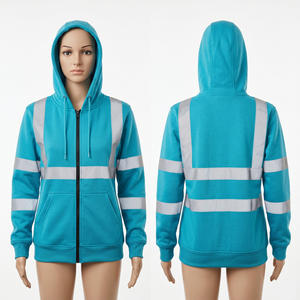 Sweat à capuche de travail pour femme en molleton de coton et polyester 320 GSM, marron, avec panneaux réfléchissants sur la poitrine et les manches, broderie personnalisée et logo imprimé - Product Image 6