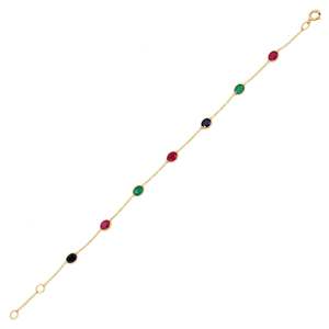 18K Gold Plated Charm <b>Bracelet</b> with <b>Ruby</b> Emerald and Blue Sapphire Gemstones - Product Image 2