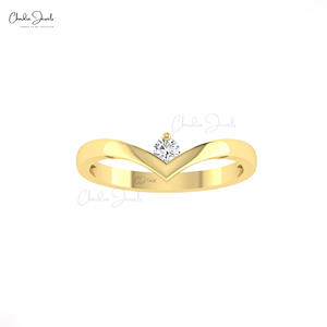 Anillo de Promesa en Forma de V con Diamantes Blancos de 0.11CTW, Tendencia 2026, para Mujer, Hecho a Mano, Oro Sólido de 14K, Chevron Clásico, Joyería Fina para Boda - Product Image 2