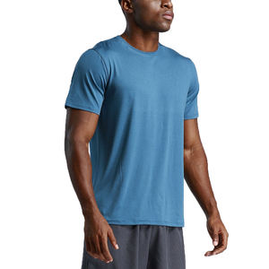 T-shirt pour homme, bleu, manches courtes, col rond, séchage rapide, coupe classique, logo tricoté sur le devant, style streetwear, couleur unie, vêtements de sport - Product Image 6