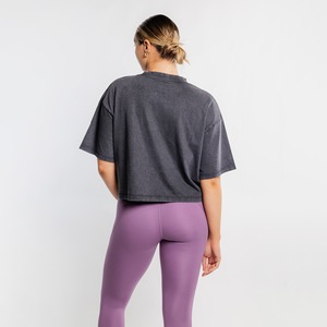 Camiseta corta de algodón lisa de verano para mujer, talla grande, con hombros caídos, estilo oversize. - Product Image 2