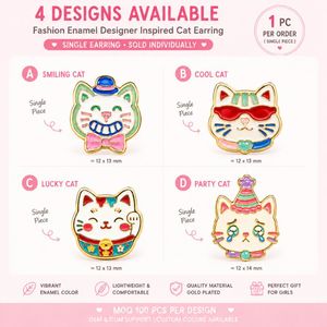 Fashion Enamel Designer Inspired <b>Cat</b> Earring Cute Kitten Single Stud Earring for Girls - Product Image 6