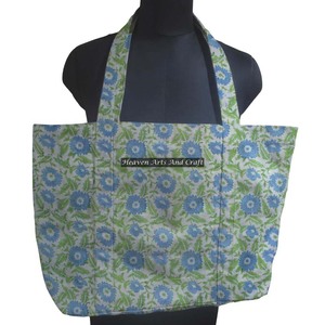 Bolso de Lona de Algodón Ecológico, Bolso de Mano con Asa, Estampado de Base Natural, Indigo Floral, Bolsos de Compras de Moda para Mujer - Product Image 1