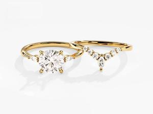 Anillo de Oro 14K con Moissanita de Corte Redondo, Banda de Boda Nupcial con Acento Marquesa, Joyería de Compromiso para Mujer - Product Image 1
