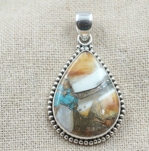 Pendentif en turquoise cuivrée naturelle en forme de poire, argent sterling 925 plaqué or rose et or jaune, bijoux vintage faits à la main - Product Image 5