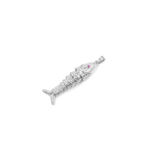 Pendentif breloque en laiton plaqué argent avec zircone cubique rose en forme d'œil de poisson pour la fabrication de bijoux et colliers - Product Image 3
