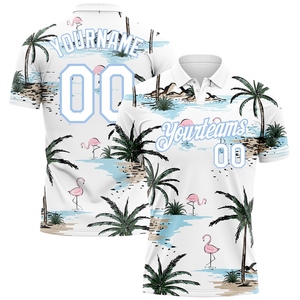 Wholesale Direct industry Best Selling Custom Powder Blue Navy-<b>Orange</b> 3D Hawaii Palm Trees Performance Golf <b>Polo</b> shirt - Product Image 6