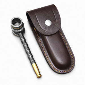 Jexmoo Pipa de Fumar Recta Reutilizable de Acero de Damasco de Lujo Hecha a Mano con Funda de Cuero, Regalo para Papá, Esposo, Novio - Product Image 1