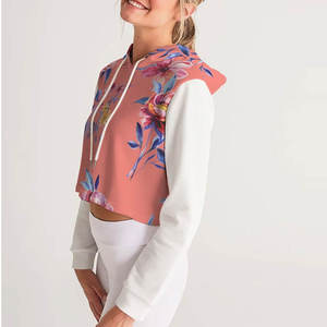 Lovely Floral Crop Top Hoodie for Women Flower Print Hooded Sweatshirt <b>White</b> Sleeve Pullover Casual Gym Fashion <b>Short</b> Top New - Product Image 4