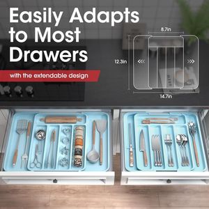 Organizzatore per posate regolabile ed espandibile, vassoio da cucina multiuso per forchette e coltelli, organizer per cassetti - Product Image 2
