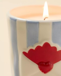 Striped Love Motif Ceramic <b>Candle</b> Vessel Thick Wall Heat Resistant Smooth Gloss Finish Luxury Reusable Home Decor - Product Image 3
