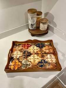 Personalized Handmade <b>Wooden</b> <b>Serving</b> <b>Tray</b> Rectangle Bohemian Pattern Enamel Coated <b>serving</b> <b>Tray</b> Design For Presents Home Decor - Product Image 2