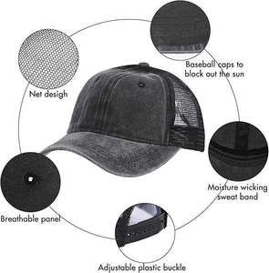 Gorra Trucker de 6 Paneles Ajustable, Estilo Vintage Lavado, Malla Transpirable, Cierre a Presión, Gorra Deportiva para Hombre, Unisex, Malla Negra - Product Image 2