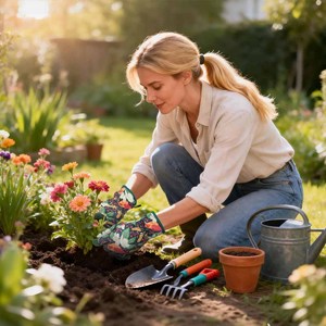 Gants de jardinage pour femmes de qualité supérieure, à écran tactile, avec manches longues, paume en cuir blanc, imprimé floral rose, pour la taille des roses - Product Image 5
