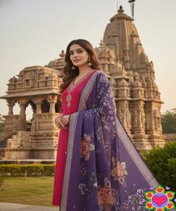 Ensemble haut et bas en coton slub fantaisie avec broderie et dupatta, tenue de fête, vêtement ethnique de luxe, rose - Product Image 3