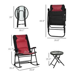 Set di Mobili da Esterno Stile Bistrot in 3 Pezzi: Tavolino in Vetro e 2 Sedie a Dondolo Pieghevoli Imbottite per Veranda e Campeggio - Product Image 3