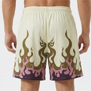 Shorts de basket-ball pour hommes à imprimé flamme, en mesh respirant, avec cordon de serrage, shorts de sport décontractés pour l'entraînement et les exercices - Product Image 5