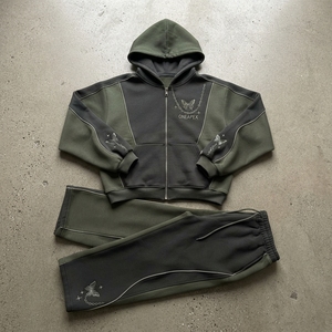 Women's Olive Green <b>Charcoal</b> Zip Hoodie Tracksuit Set Butterfly Print Color Oversized <b>Jogger</b> Pants - Product Image 5