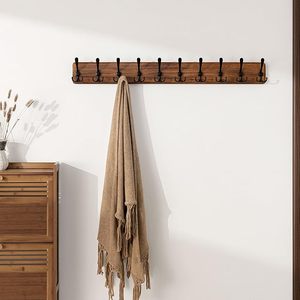 Rustic Solid Wood Eco-Friendly Durable Handmade <b>Wall</b> Mounted <b>Coat</b> <b>Rack</b> with 10 Metal Hooks for Clothing 38.6 Inch - Product Image 3
