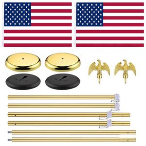 2 Pack 6FT Telescoping Indoor Flag Pole Kit Aluminum Gold Eagle Topper and 3x5FT Embroidered Stars US Flag Base Display Boards - Product Image 2