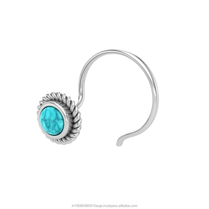 Pendiente de Nariz con Turquesa en Forma Redonda de Plata de Ley 925, Estilo Indio, para Mujeres y Niñas - Product Image 2