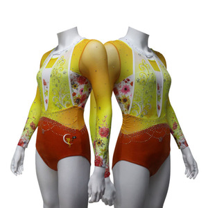 Justaucorps de gymnastique personnalisé imprimé par sublimation, avec strass, tenue de danse de ballet à manches longues, combinaison de compétition pour filles et femmes - Product Image 2