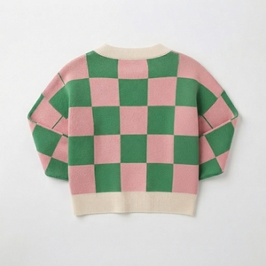Wholesale Custom Pink Green Sororities <b>Cardigan</b> <b>Sweater</b> for Women Long Sleeve Checkered Knitted Button Up Designer Greek <b>Sweater</b> - Product Image 4