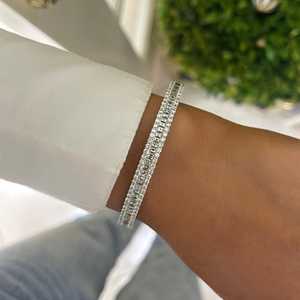 Baguette Diamond <b>Bangles</b> Pave <b>Set</b> 14k 18k Solid Gold Round Cut Lab Grown Wedding Elegant Luxury Cuff Bracelets Jewelry Wholesale - Product Image 1