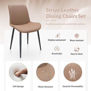 Set di 2 Sedie da Pranzo in Pelle PU Kaki con Motivo a Onde, Senza Braccioli, con Gambe in Metallo per Cucina, Ristorante, Soggiorno - Product Image 6