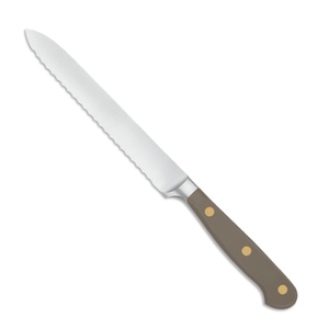 Cuchillo multiusos duradero de 5 pulgadas con hoja dentada de acero inoxidable y mango marrón con triple remache para cocina, alimentos, pan y frutas - Product Image 3