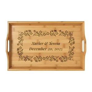 Bandeja de madera elegante con acabado artesanal, diseño duradero, ideal para servir comida, bebidas, aperitivos, decoración para el hogar y la cocina. - Product Image 2