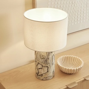 Luxury Pattern Marble Table <b>Lamp</b> With Distinctive Natural Stone Veining Premium Drum Shade Soft Ambient Illumination - Product Image 2