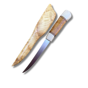 A&M Enterprises Handmade High Quality Fillet <b>Knife</b> Straight Stainless Steel Burl Wood <b>Handle</b> <b>Bone</b> Cap Outdoor Hunting - Product Image 1