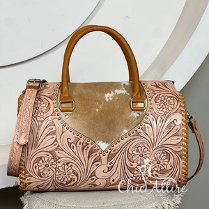 Designer Luxury Vintage Floral <b>Tooled</b> <b>Leather</b> Duffel Bag Large Size Tote Weekender Overnight Carry Bag for Daily speedy bag - Product Image 1